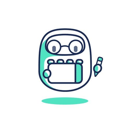 An animated robot writing in a 