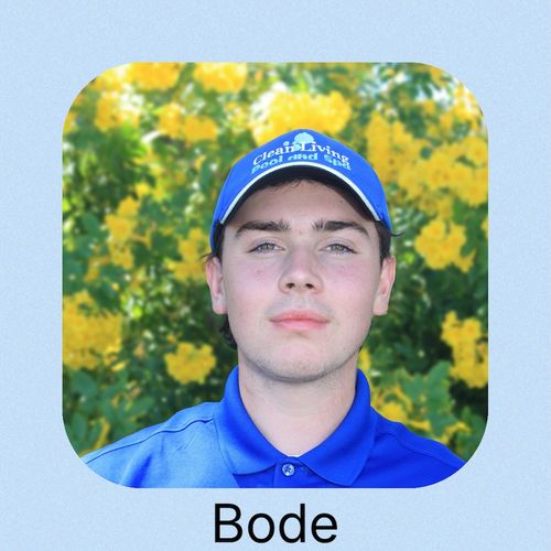 A person wearing a blue shirt with "Clean Living Pool and Spa" logo hat