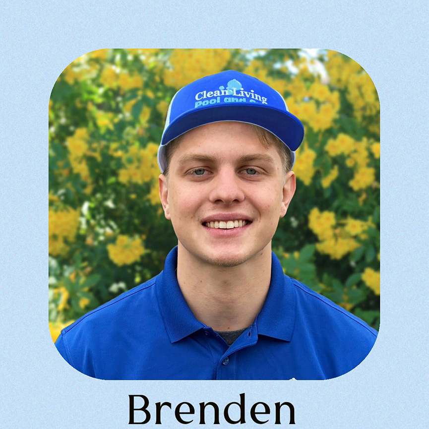 A person in a blue polo and a cap with "Clean Living Pool and Spa"
