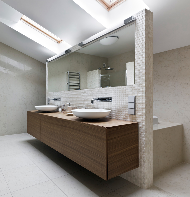 bathroom in loft conversion with sky lights