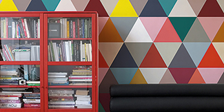Feature wall with Ben flat mult-coloured mosaic wallpaper 