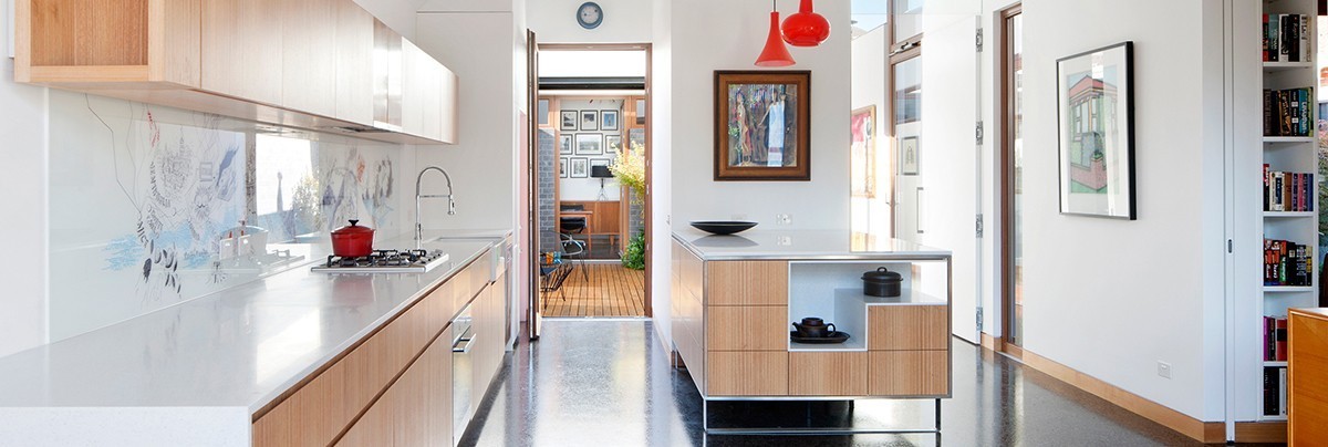 a kitchen with outdoor flow