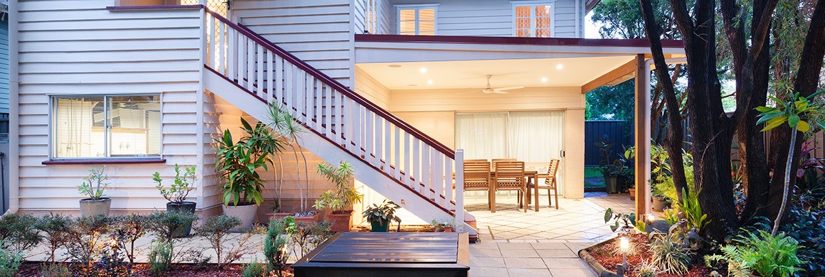 Timber weatherboard cladding on Queenslander home.