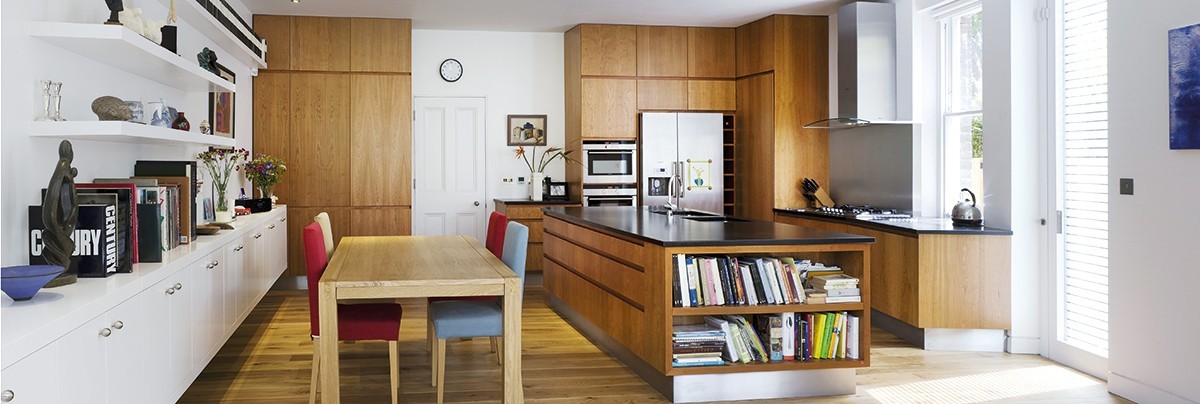 Image by OneShot\/Living4media\/Lene-K of wooden finishes on kitchen\n