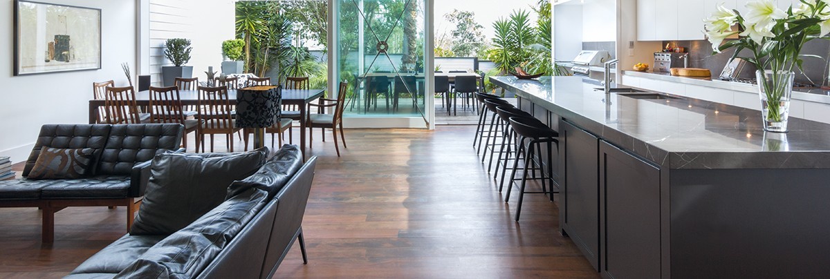 A renovation open-plan kitchen with lights decoration
