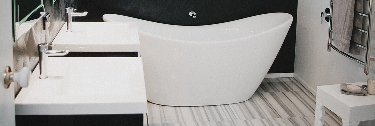 A renovate bathroom with black and white theme