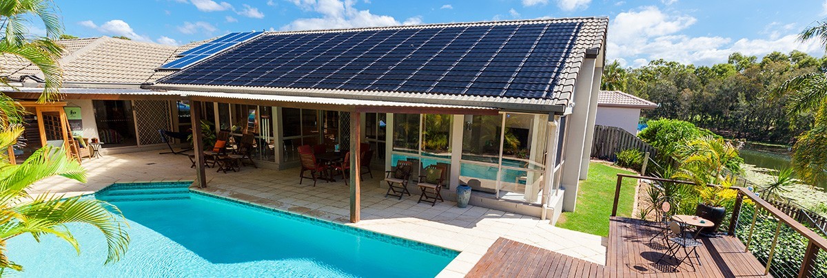 pool with solar panels