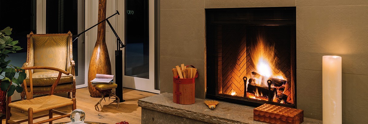 Wood log fireplace in living room