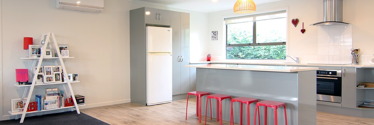 Renovated bungalow kitchen, now with plenty of natural light and center island