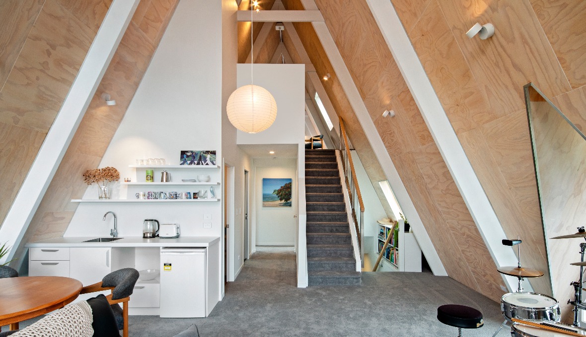renovated a-frame home interior