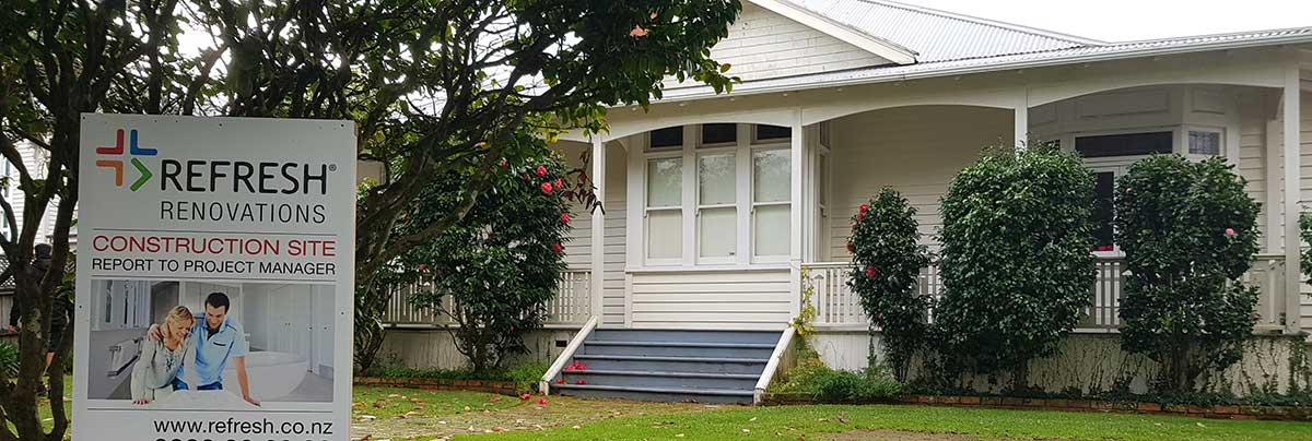 front of Epsom house during Refresh renovation