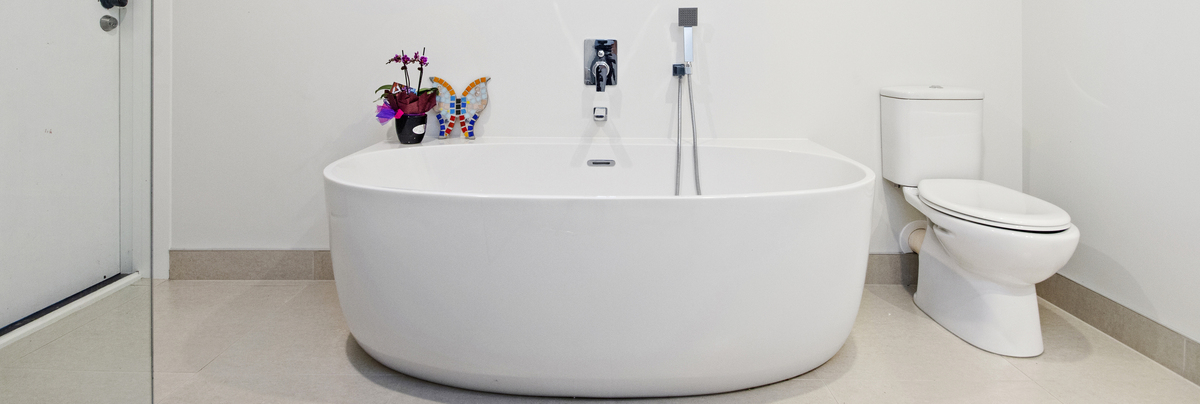 Modern bathroom with standalone spa bath