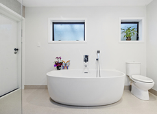 Modern bathroom with standalone spa bath