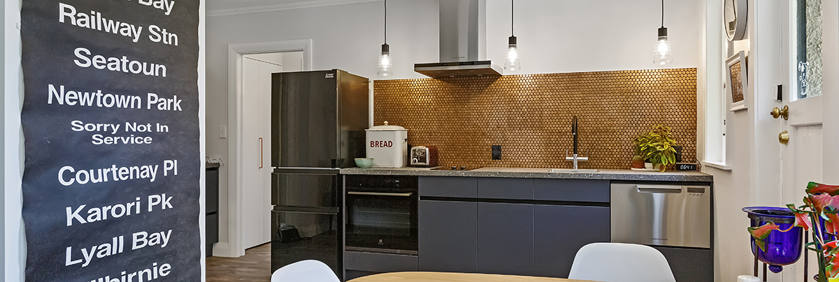 This Wellington villa now boasts a character-filled kitchen and eclectic bathroom, which carry the city's spirit of celebrated individuality