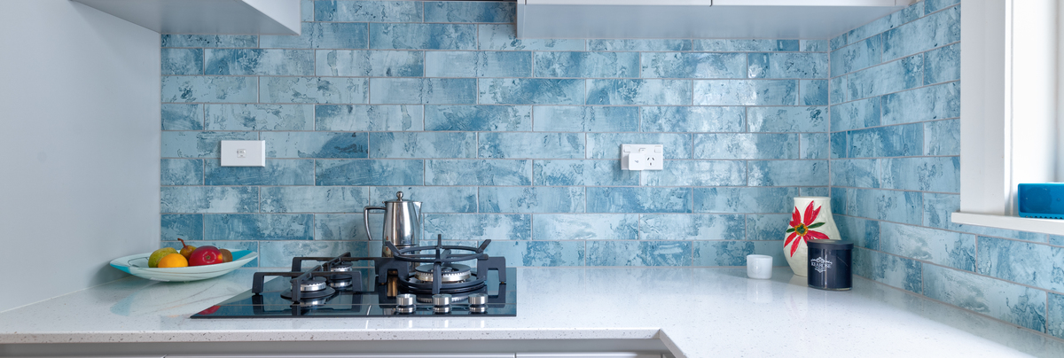 Blue tiled splashback