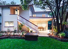 Timber weatherboard cladding on Queenslander home.