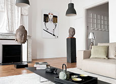 white room with black caravaggio style lights