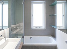 Simple and compact white ensuite.
