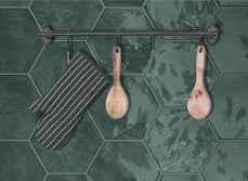 HEXA tiles in blue kitchen splashback