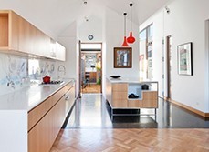 a kitchen with outdoor flow