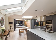 View of the renovated kitchen in West London