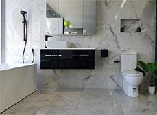 Tiled bathroom with vanity