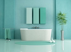 A renovate bathroom with blue painting