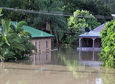 Flooded queenslander homes in Brisbane