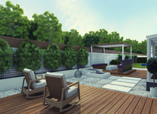 A large landscaped garden that is very modern in its look and appearance