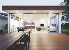A ultra modern open plan living and deck area.