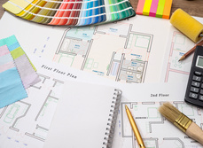 Floor plans and colour charts for a home renovation project.