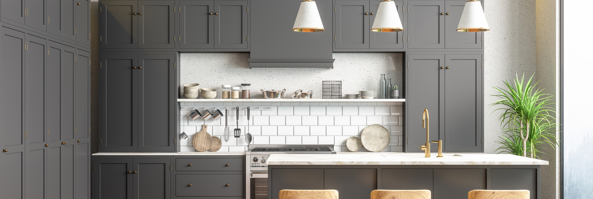Wood, grey and white modern kitchen