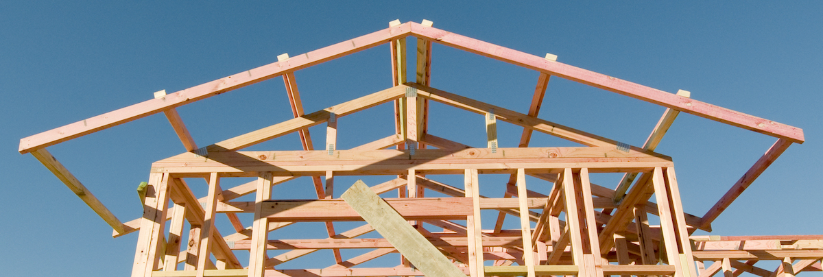 The frame of a small house extension