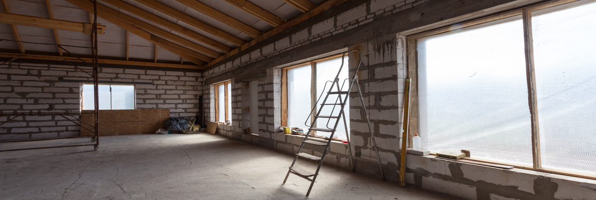 An empty shell of a house renovation.
