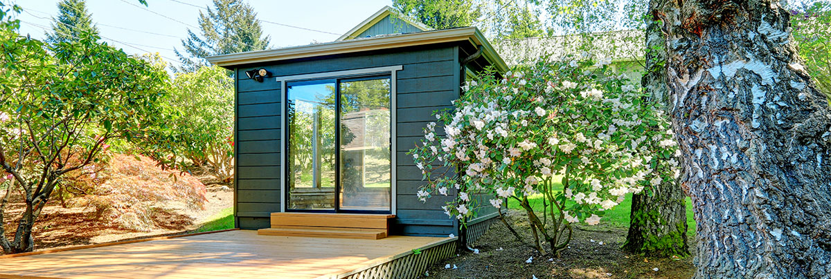 an aluminium garden pod
