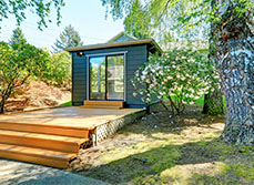 an aluminium garden pod