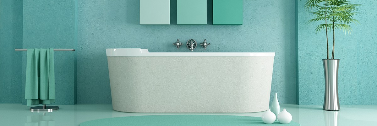A renovate bathroom with blue painting