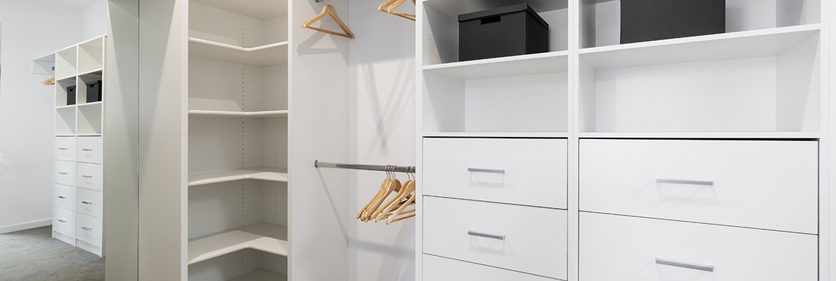 A large walk in wardrobe cabinetry detail in new home