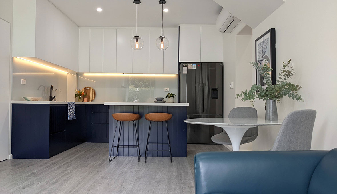 Garage conversion into kitchen and living room