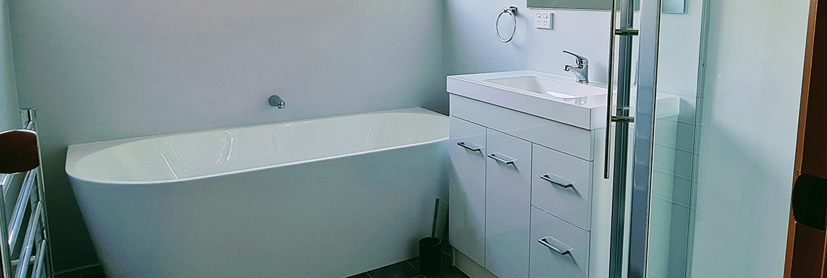 new bathroom with freestanding tub