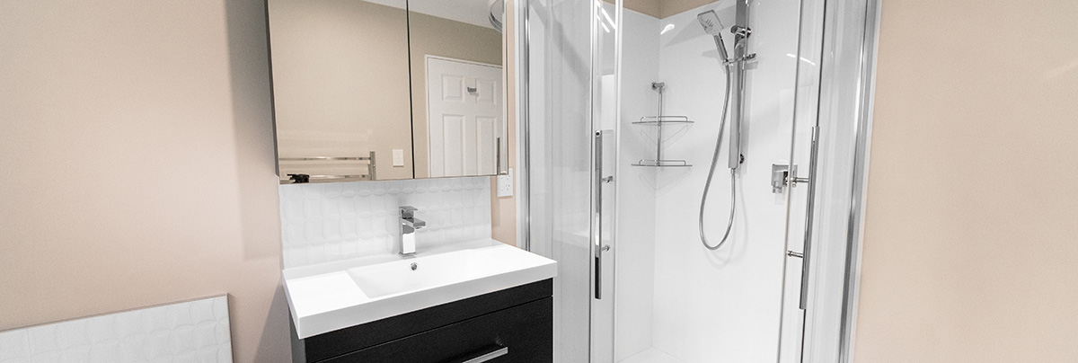 A Completed Small Bathroom renovation in Tauranga with a new Shower and hand basin