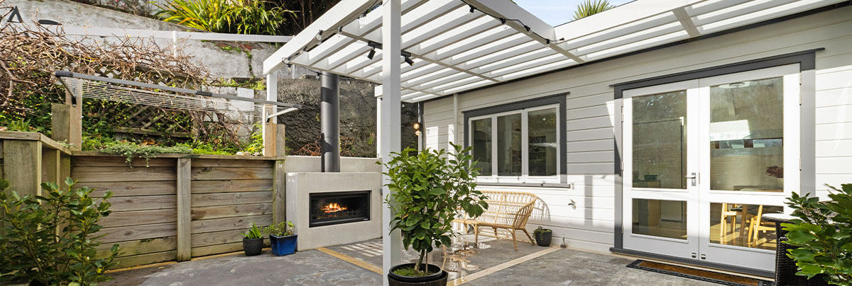 Courtyard with fireplace
