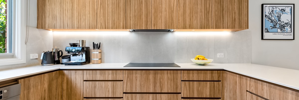 Kitchen with hard wood cupboards