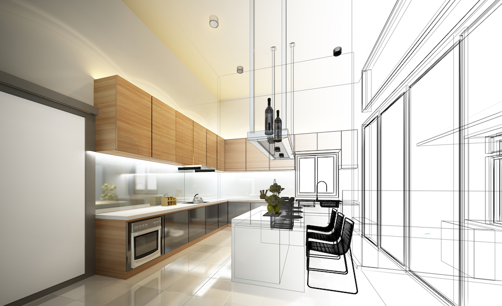 A Visualisation sketch that our kitchen consultants show potential clients what their kitchen could look like.