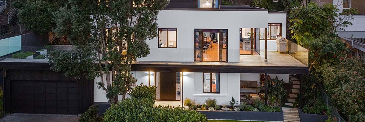 Bird eye view of a multi-storey house exterior