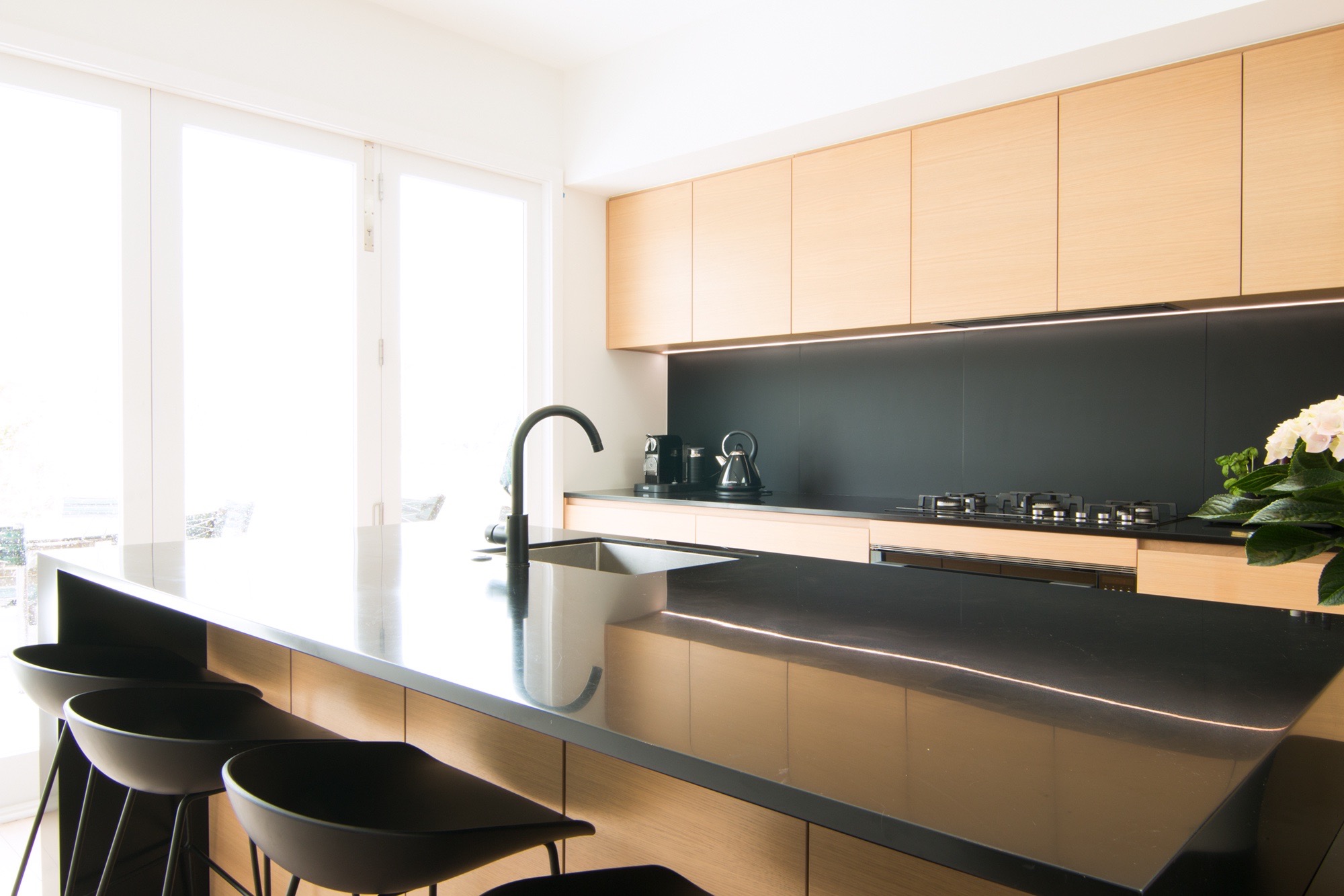 sleek black kitchen
