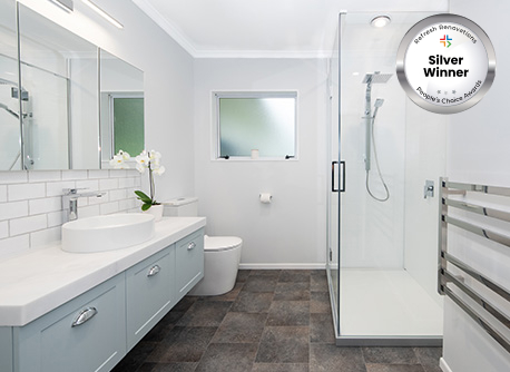Modern sink and glass shower cabin