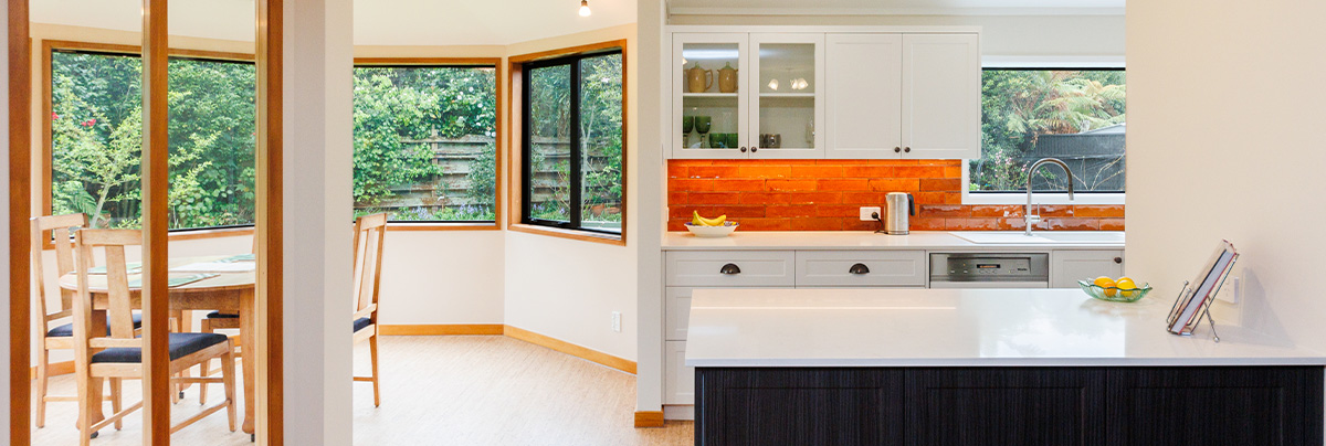 Kitchen with orange accents