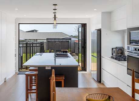 Kitchen that opens out into the backyard