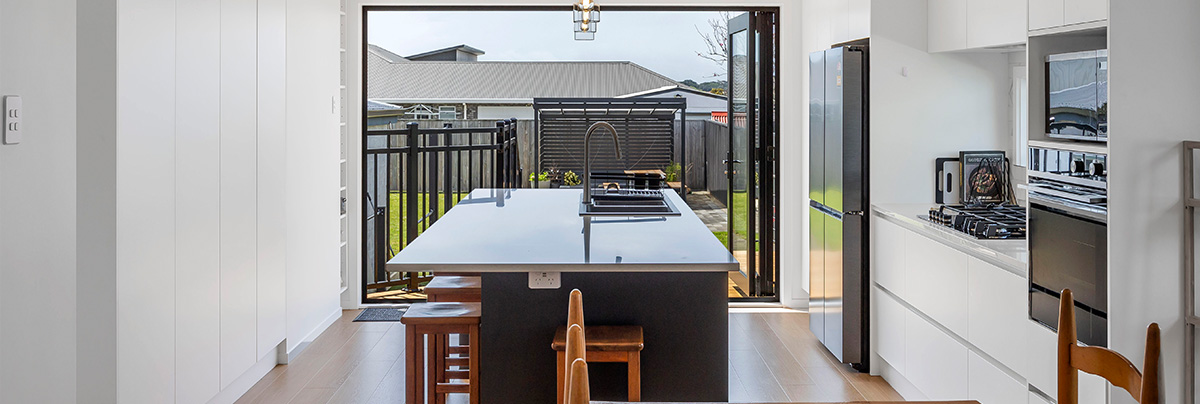 Kitchen that opens out into the backyard